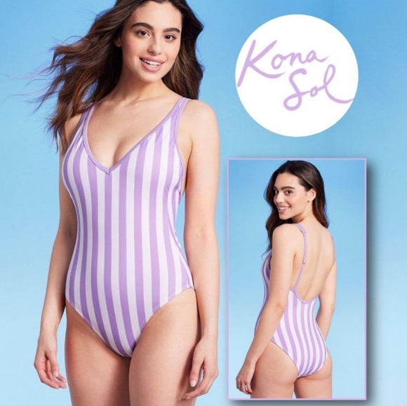 💦Sliming KONA SOL Purple Stripe One Piece Swimsuit💦 - Picture 1 of 15